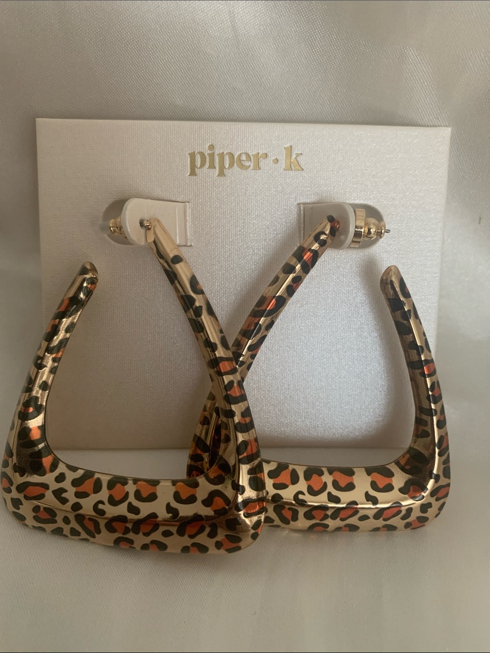 Piper Leopard Print Square Hoop Earrings - Gold, Black & Orange